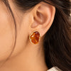 Amber Stone Gold Stud Earrings