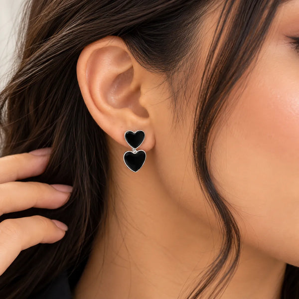 Black Heart Double Hoop Earrings