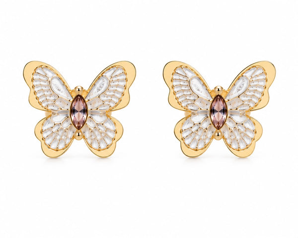Butterfly With White Enamil Earrings
