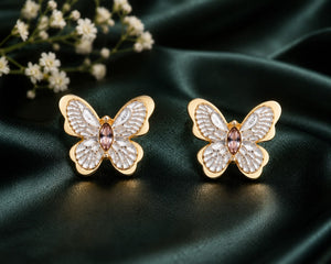 Butterfly With White Enamil Earrings