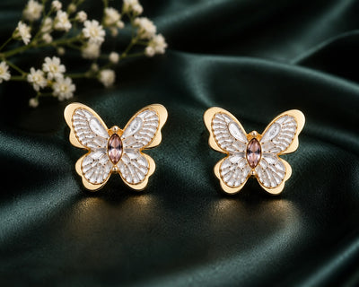 Butterfly With White Enamil Earrings