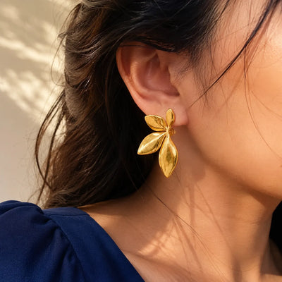 Golden Leaf Whisper Stud Earrings