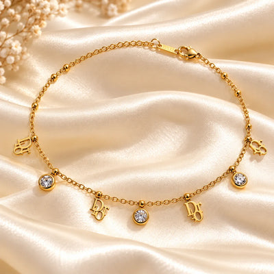 Golden Luxe Crystal Charm Anklet