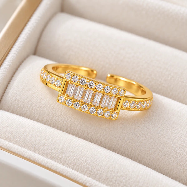 Luxe Baguette Crystal Gold Ring