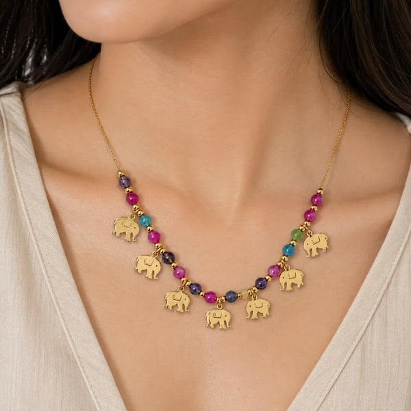 Maya Multicolour Elephant Charm Necklace
