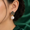 Noir Rosette Pearl Drop Earrings