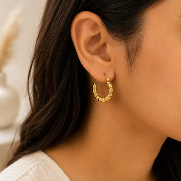 Sculpted Ribbed Gold Hoop Earrings