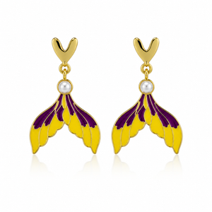 Korean Heart Shaped Pearl Purple Gradient Fishtail Earrings