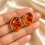 Amber Stone Gold Stud Earrings 4