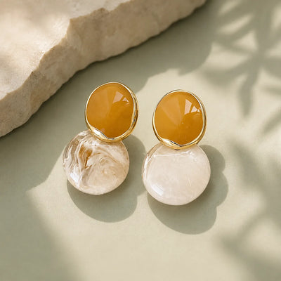 Amber & Ivory Resin Drop Earrings