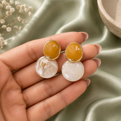 Amber & Ivory Resin Drop Earrings