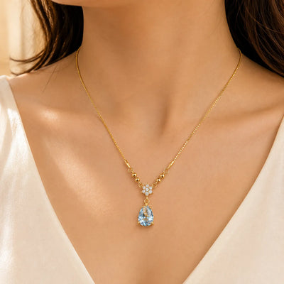 Aqua Dew Crystal Drop Necklace