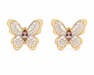 Butterfly With White Enamil Earrings