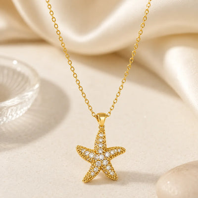 Celestial Starfish Crystal Pendant Necklace