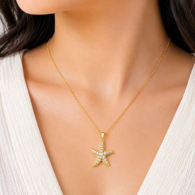 Celestial Starfish Crystal Pendant Necklace