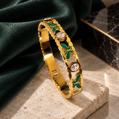Emerald Clover Crystal Bracelet