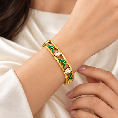 Emerald Clover Crystal Bracelet