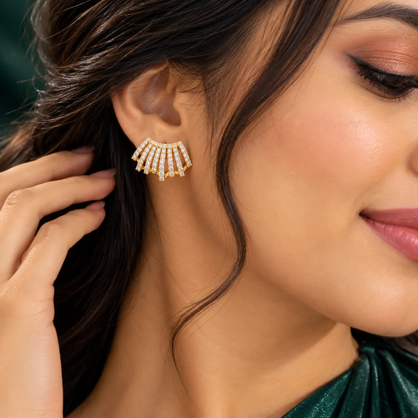 Crystal Fan Statement Stud Earrings
