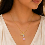 Elara Pink Crystal Leaf Pendant Necklace 1