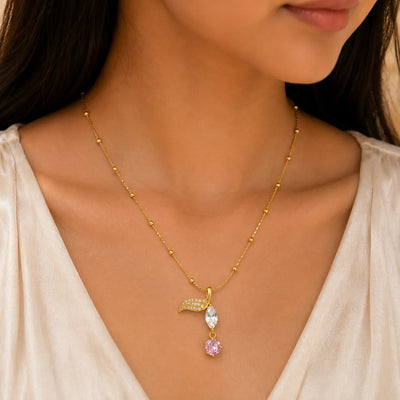 Elara Pink Crystal Leaf Pendant Necklace