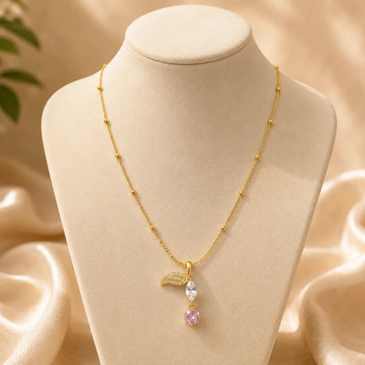 Elara Pink Crystal Leaf Pendant Necklace