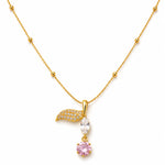 Elara Pink Crystal Leaf Pendant Necklace 3
