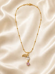 Elara Pink Crystal Leaf Pendant Necklace 4