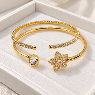 Elora Crystal Blossom Double Cuff Bracelet