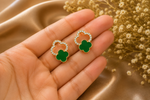 Emerald Clover Crystal Stud Earrings 3