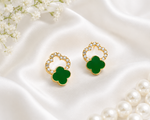 Emerald Clover Crystal Stud Earrings 4