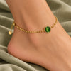 Emerald Glow Gold Beaded Anklet