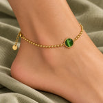 Emerald Glow Gold Beaded Anklet 1