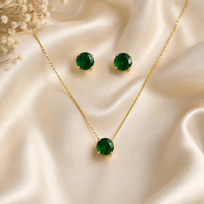 Emerald Solitaire Crystal Necklace set