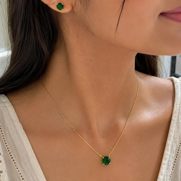 Emerald Solitaire Crystal Necklace set