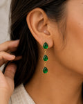 Emerald Trio Teardrop Drop Earrings 4