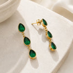 Emerald Trio Teardrop Drop Earrings 2