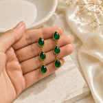 Emerald Trio Teardrop Drop Earrings 3
