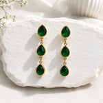Emerald Trio Teardrop Drop Earrings 1