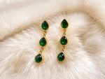 Emerald Trio Teardrop Drop Earrings 5