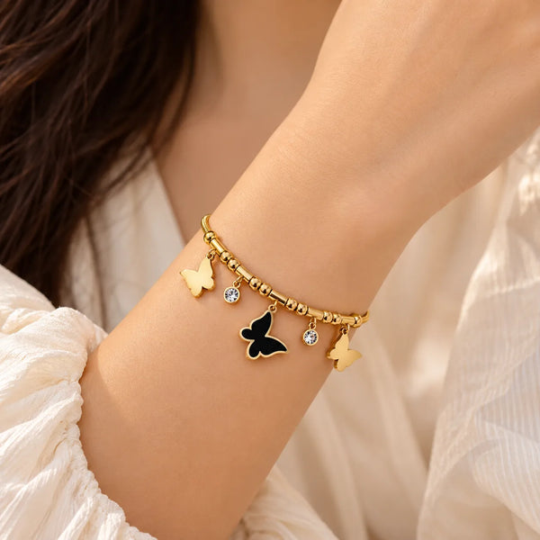 Golden Butterfly Crystal Charm Bracelet