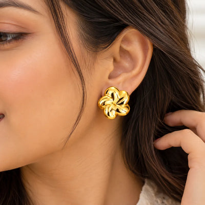 Golden Bloom Sculpted Flower Stud Earrings