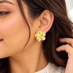 Golden Bloom Sculpted Flower Stud Earrings 4