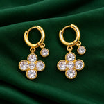 Golden Crystal Clover Charm Hoop Earrings 3
