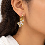 Golden Crystal Clover Charm Hoop Earrings 1