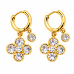 Golden Crystal Clover Charm Hoop Earrings 4