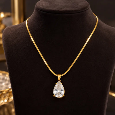 Golden Crystal Teardrop Pendant Necklace