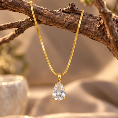 Golden Crystal Teardrop Pendant Necklace