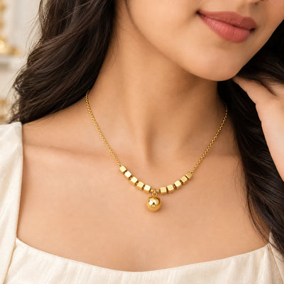 Golden Cube Drop Necklace