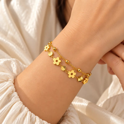 Golden Daisy Charm Double Layer Bracelet