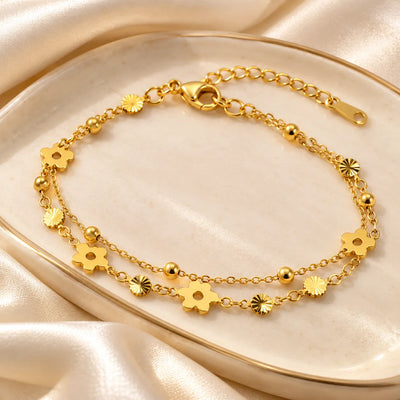 Golden Daisy Charm Double Layer Bracelet